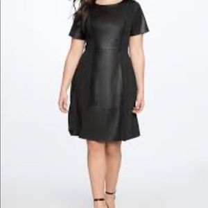 Eloquii Black Flared Dress with Faux Leather SZ 22